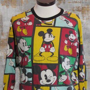 Vintage Disney Mickey Mouse Color Block Comic Sweatshirt Size XL All Over Print